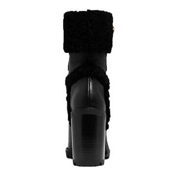 VETASTE Women's Lug Sole Ankle Boots Classy Elegant Chunky Heel Rounded Toe Soft Leather Plush Lined Side Zip Winter Wide Calf Boots