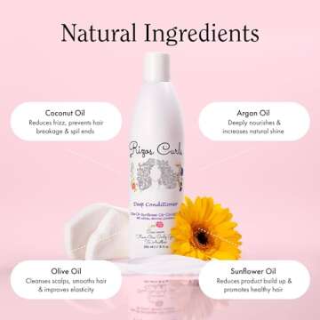 Rizos Curls Deep Conditioner, Strengthens & Moisturizes Hair while Controlling Frizz, Add Softness and Manageability with Coconut Oil, Sunflower Oil & Shea Butter, 10 oz