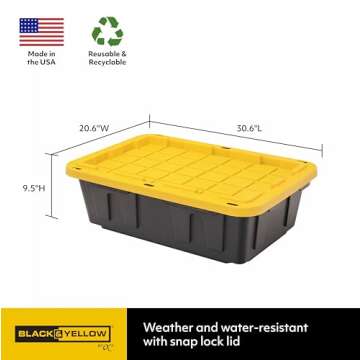 CX BLACK & YELLOW® 15-Gallon Heavy Duty Tough Storage Container & Snap-Tight Lid, Weather-Resistant...