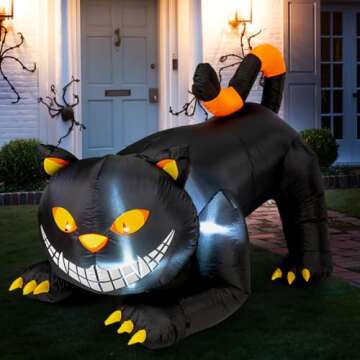GOOSH 6 FT Halloween Inflatables Outdoor Black Cat with Shakable Head, Blow Up Yard Decoration with LED Lights Built-in for Holiday/Party/Yard/Garden