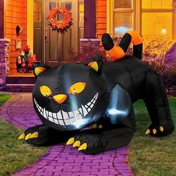GOOSH 6 FT Halloween Inflatables Outdoor Black Cat with Shakable Head, Blow Up Yard Decoration with LED Lights Built-in for Holiday/Party/Yard/Garden