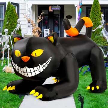 GOOSH 6 FT Halloween Inflatables Outdoor Black Cat with Shakable Head, Blow Up Yard Decoration with LED Lights Built-in for Holiday/Party/Yard/Garden