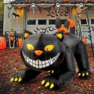 GOOSH 6 FT Halloween Inflatables Outdoor Black Cat with Shakable Head, Blow Up Yard Decoration with LED Lights Built-in for Holiday/Party/Yard/Garden