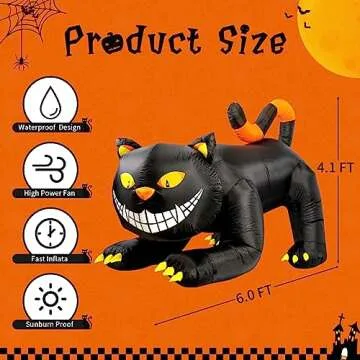 GOOSH 6 FT Halloween Inflatables Outdoor Black Cat with Shakable Head, Blow Up Yard Decoration with LED Lights Built-in for Holiday/Party/Yard/Garden
