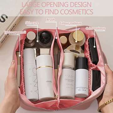BAKLUCK Travel Makeup Bag, Large Opening for Easy Access Cosmetic Bag, Large Capacity Lay Flat Makeu...