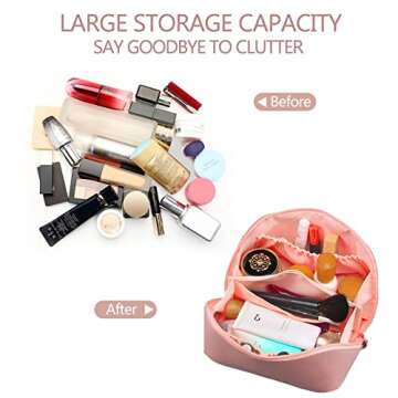 BAKLUCK Travel Makeup Bag, Large Opening for Easy Access Cosmetic Bag, Large Capacity Lay Flat Makeup Bag for Women Girl Travelling Waterproof Makeup Bag Pink