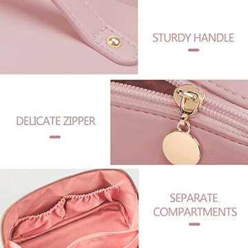 BAKLUCK Travel Makeup Bag, Large Opening for Easy Access Cosmetic Bag, Large Capacity Lay Flat Makeup Bag for Women Girl Travelling Waterproof Makeup Bag Pink
