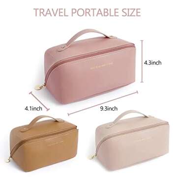 BAKLUCK Travel Makeup Bag, Large Opening for Easy Access Cosmetic Bag, Large Capacity Lay Flat Makeup Bag for Women Girl Travelling Waterproof Makeup Bag Pink