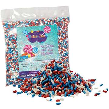 Patriotic 4TH of JULY Sprinkles Red, White & Blue Colored BULK Jimmies 1 POUND- Independence Theme Edible Cake Cupcakes Dessert & Ice Cream Topping-USA American Themed Candy