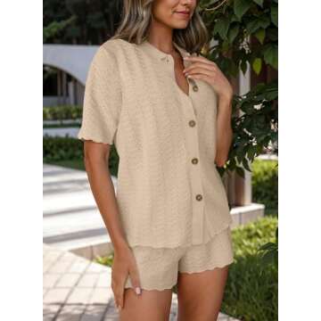 Pink Queen Women Knit Shorts Set 2 Piece Outfits Short Sleeve Button Down Sweater Top and Shorts Lounge Set