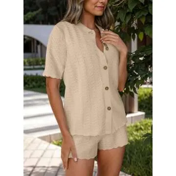 Pink Queen Women Knit Shorts Set 2 Piece Outfits Short Sleeve Button Down Sweater Top and Shorts Lounge Set