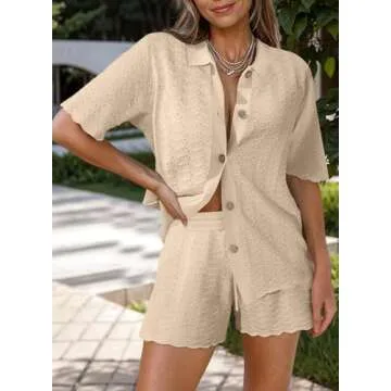 Pink Queen Women Knit Shorts Set 2 Piece Outfits Short Sleeve Button Down Sweater Top and Shorts Lounge Set