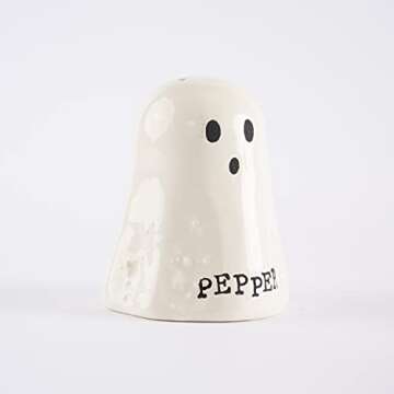 Mud Pie Halloween Ghost Salt & Pepper Set, assembled 3 1/4" x 4 1/2"