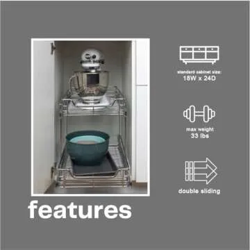 Household Essentials Glidez Multipurpose Chrome-Plated Steel Pull-Out/Slide-Out Basket Storage Organizer for Under Cabinet Use - 2-Tier Design - Fits Standard Size Cabinet or Shelf, Chrome