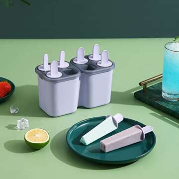 HOMQUEN Popsicles Molds, 8 Piece Ice Pop Mold, Reusable Easy Release Ice Cream Mold for kids, Many Shapes Homemade Popsicle Molds, DIY Popsicle Maker, BPA Free (8 Cavities-Purple)