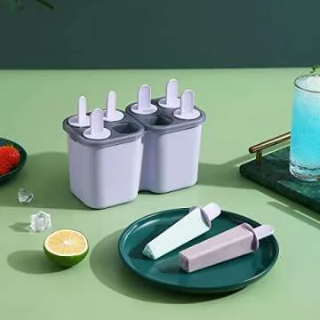 HOMQUEN Popsicles Molds, 8 Piece Ice Pop Mold, Reusable Easy Release Ice Cream Mold for kids, Many Shapes Homemade Popsicle Molds, DIY Popsicle Maker, BPA Free (8 Cavities-Purple)