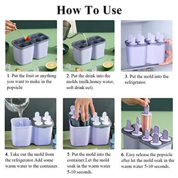 HOMQUEN Popsicles Molds, 8 Piece Ice Pop Mold, Reusable Easy Release Ice Cream Mold for kids, Many Shapes Homemade Popsicle Molds, DIY Popsicle Maker, BPA Free (8 Cavities-Purple)