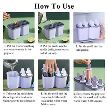 HOMQUEN Popsicles Molds, 8 Piece Ice Pop Mold, Reusable Easy Release Ice Cream Mold for kids, Many Shapes Homemade Popsicle Molds, DIY Popsicle Maker, BPA Free (8 Cavities-Purple)