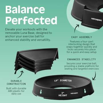 Retrospec Luna Exercise Ball, Base & Pump / Ball & Pump with Anti-Burst Material - Fitness Gym Swiss Ball - Perfect for Balance, Stability, Yoga, Pilates, Pregnancy & Birthing