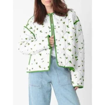 Tankaneo Women's Floral Cropped Quilted Jacket Lightweight Coats