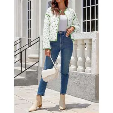 Tankaneo Women's Floral Cropped Quilted Jacket Lightweight Coats