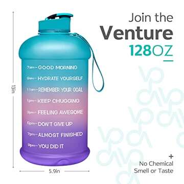 Venture Pal Large 128oz Leakproof BPA Free Fitness Sports Water Bottle with Motivational Time Marker to Ensure You Drink Enough Water Throughout The Day-1 Gallon-Green/Pink/Purple Gradient