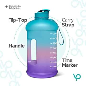 Venture Pal Large 128oz Leakproof BPA Free Fitness Sports Water Bottle with Motivational Time Marker to Ensure You Drink Enough Water Throughout The Day-1 Gallon-Green/Pink/Purple Gradient