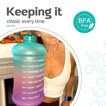 Venture Pal Large 128oz Leakproof BPA Free Fitness Sports Water Bottle with Motivational Time Marker to Ensure You Drink Enough Water Throughout The Day-1 Gallon-Green/Pink/Purple Gradient