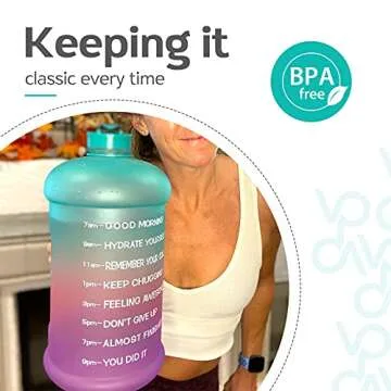 Venture Pal Large 128oz Leakproof BPA Free Fitness Sports Water Bottle with Motivational Time Marker to Ensure You Drink Enough Water Throughout The Day-1 Gallon-Green/Pink/Purple Gradient