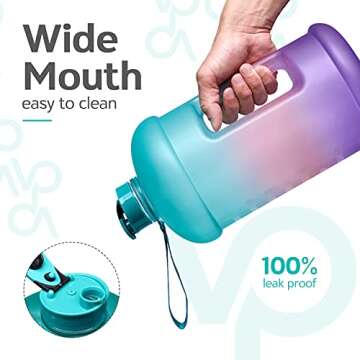 Venture Pal Large 128oz Leakproof BPA Free Fitness Sports Water Bottle with Motivational Time Marker to Ensure You Drink Enough Water Throughout The Day-1 Gallon-Green/Pink/Purple Gradient