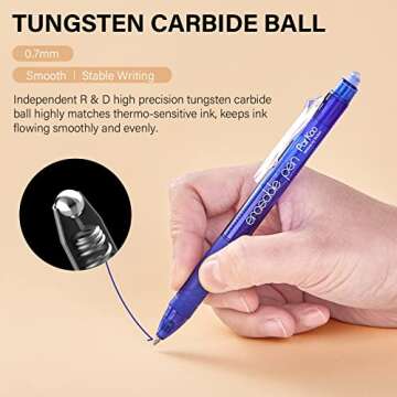 ParKoo Retractable Erasable Gel Pens Clicker, Fine Point 0.7mm, Assorted Color Inks for Drawing Writ...