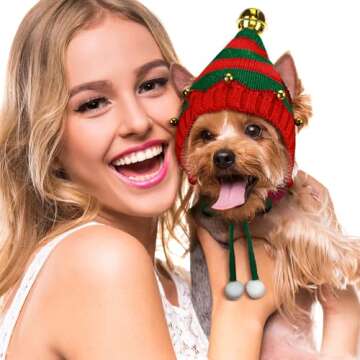 Dansydaisy 4 Pack Christmas Knitted Dog Santa Hats Bulk Pet Crochet Dog Hats Halloween Christmas Cos...