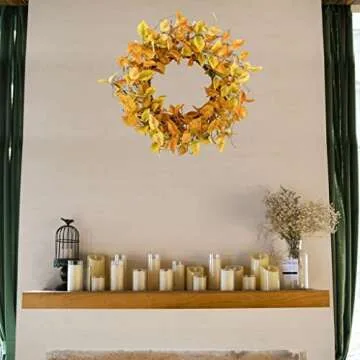AMF0RESJ Artificial Fall Wreath for Front Door Autumn Door Wreath with Rose Leaves,dry vine branches for Indoor Outdoor Farmhouse Home Wall Window Festival Wedding Decor