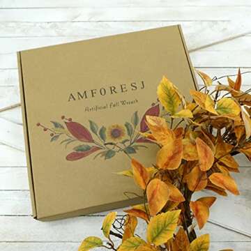 AMF0RESJ Artificial Fall Wreath for Front Door Autumn Door Wreath with Rose Leaves,dry vine branches for Indoor Outdoor Farmhouse Home Wall Window Festival Wedding Decor