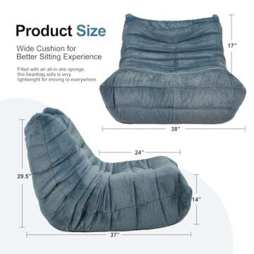 Hobestluk Bean Bag Chairs for Adults Giant BeanBag Chair Sofa Memory Foam Bean Bag Chair Faux Fur Fireside Bean Bags Big Lazy Sofa for Living Room Bedroom Dorm Office (Bluegrey Plush)