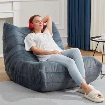 Hobestluk Bean Bag Chairs for Adults Giant BeanBag Chair Sofa Memory Foam Bean Bag Chair Faux Fur Fireside Bean Bags Big Lazy Sofa for Living Room Bedroom Dorm Office (Bluegrey Plush)