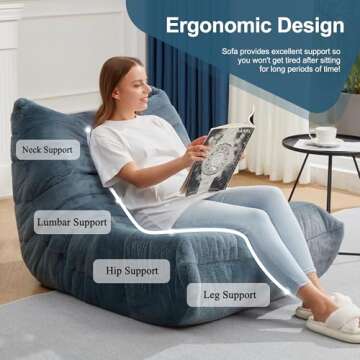 Hobestluk Bean Bag Chairs for Adults Giant BeanBag Chair Sofa Memory Foam Bean Bag Chair Faux Fur Fireside Bean Bags Big Lazy Sofa for Living Room Bedroom Dorm Office (Bluegrey Plush)