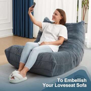 Hobestluk Bean Bag Chairs for Adults Giant BeanBag Chair Sofa Memory Foam Bean Bag Chair Faux Fur Fireside Bean Bags Big Lazy Sofa for Living Room Bedroom Dorm Office (Bluegrey Plush)