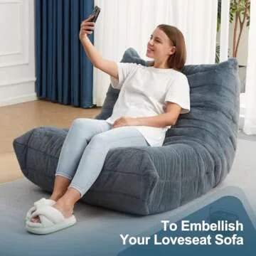 Hobestluk Bean Bag Chairs for Adults Giant BeanBag Chair Sofa Memory Foam Bean Bag Chair Faux Fur Fireside Bean Bags Big Lazy Sofa for Living Room Bedroom Dorm Office (Bluegrey Plush)