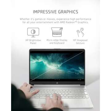 HP 15 Laptop, AMD Ryzen 3-5300U Processor, 8 GB RAM, 256 GB SSD Storage, 15.6-inch HD Micro-Edge Display, Windows 11 Home, Long-Lasting Battery, Fast Charge, 720p Webcam (15-ef2024nr), Natural silver