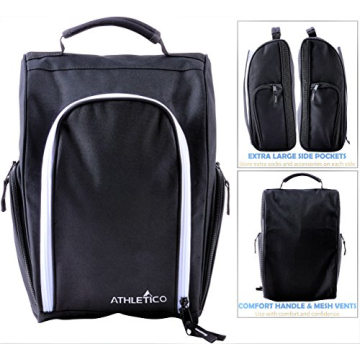 Athletico Golf Shoe Bag - Zippered Shoe Carrier Bags With Ventilation & Outside Pocket for Socks, Tees, etc. Perfect Storage (Black)