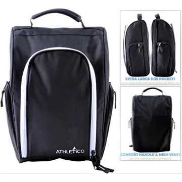 Athletico Golf Shoe Bag - Zippered Shoe Carrier Bags With Ventilation & Outside Pocket for Socks, Tees, etc. Perfect Storage (Black)