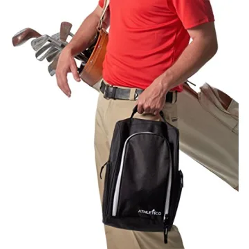 Athletico Golf Shoe Bag - Zippered Shoe Carrier Bags With Ventilation & Outside Pocket for Socks, Tees, etc. Perfect Storage (Black)