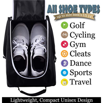 Athletico Golf Shoe Bag - Zippered Shoe Carrier Bags With Ventilation & Outside Pocket for Socks, Tees, etc. Perfect Storage (Black)