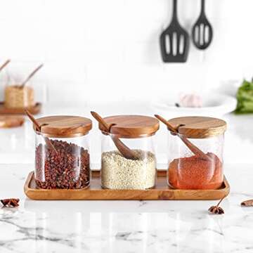 DGSIMZHII 3 PCS Stylish Simple Condiment Canisters Pots Set, Decorative Storage Seasoning Glass Cont...