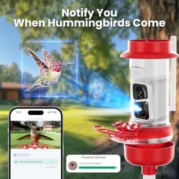 Soliom Humbirdy-The Original Hummingbird Feeder Camera with Ant Moat,Bee Proof,AI Identify Bird Species,Bird Watching Camera W/ 3 Feeding Ports,Instant Notifications,Gifts Ideas for Family(16 Ounces)
