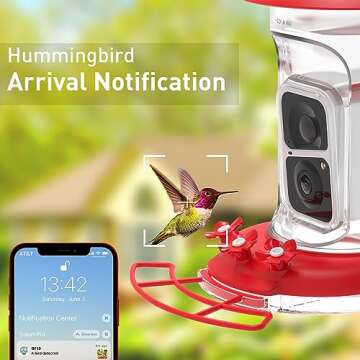 Soliom Humbirdy-The Original Hummingbird Feeder Camera with Ant Moat,Bee Proof,AI Identify Bird Species,Bird Watching Camera W/ 3 Feeding Ports,Instant Notifications,Gifts Ideas for Family(16 Ounces)