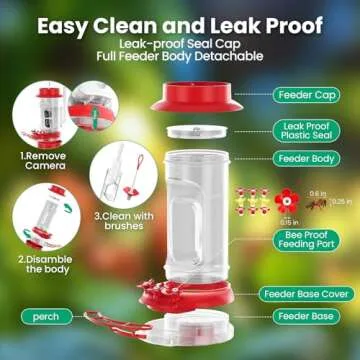 Soliom Humbirdy-The Original Hummingbird Feeder Camera with Ant Moat,Bee Proof,AI Identify Bird Species,Bird Watching Camera W/ 3 Feeding Ports,Instant Notifications,Gifts Ideas for Family(16 Ounces)