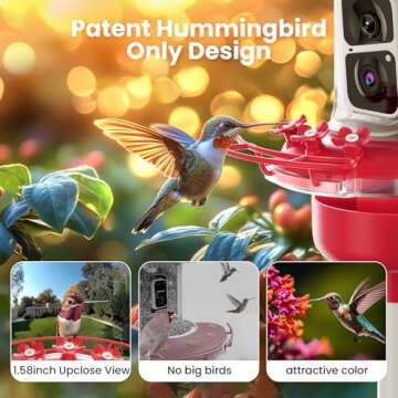 Soliom Humbirdy-The Original Hummingbird Feeder Camera with Ant Moat,Bee Proof,AI Identify Bird Species,Bird Watching Camera W/ 3 Feeding Ports,Instant Notifications,Gifts Ideas for Family(16 Ounces)