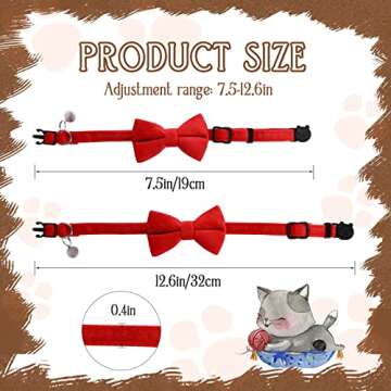 2 Pcs Velvet Cat Collar with Bell and Bowtie, Adjustable Breakaway Cat Collars Kitten Small Puppy Sa...